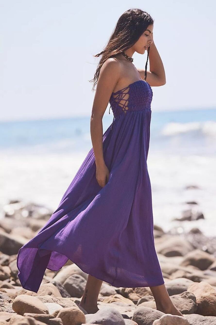 Free People Turning Up The Temperature Maxi $118 SMALL Purple LACE-UP Sides